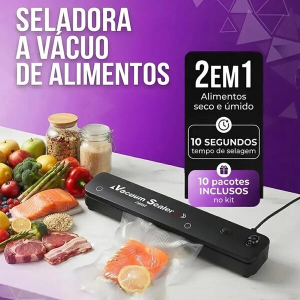Seladora a Vácuo Para Alimentos Automática Máquina Embaladora Portátil Profissional Doméstica Elétrica Selar Embalar Conservar Alimentos Frescos 110v 220v Seladora à Vácuo Com 10 Saquinhos